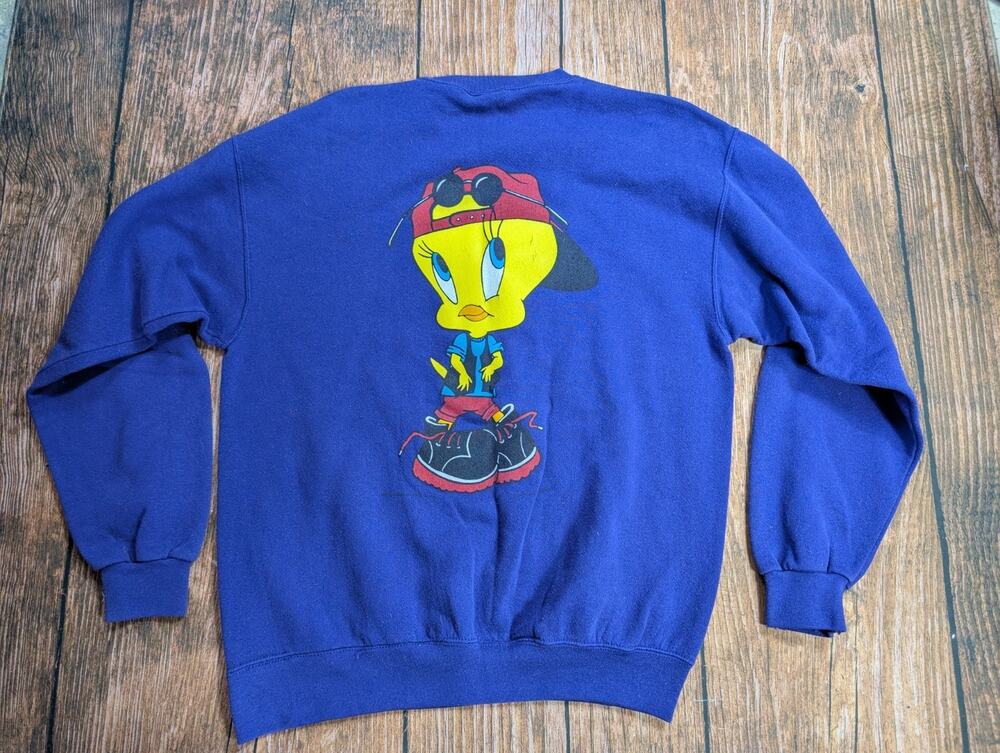 Vintage Women's Looney Tunes Tweety Bird Graphic Sweatshirt Size Large Purple